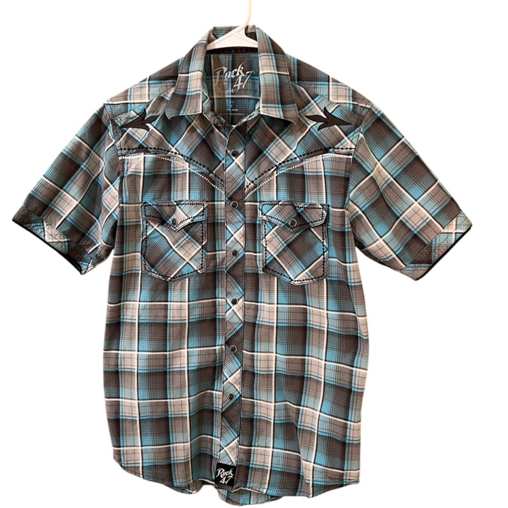 Rock 47 by Wrangler Plaid Pearl Snap Shirt |‎ Men’s Small